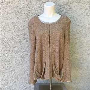 W118 Walter Baker Brown Tan Textured Crochet Knit Long Sleeve Cardigan Sweater